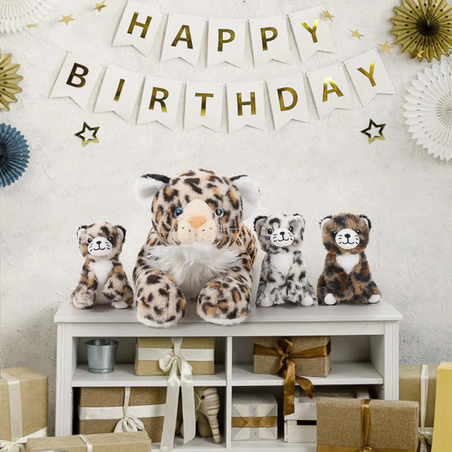 MaoGoLan Cheetah Stuffed Animals with Babies,4 Pcs Leopard Stuffed Animal for Girls,Mama and Baby Cheetah Plush,Leaopard Plush with 3 Cubs for Kids Birthday Gift