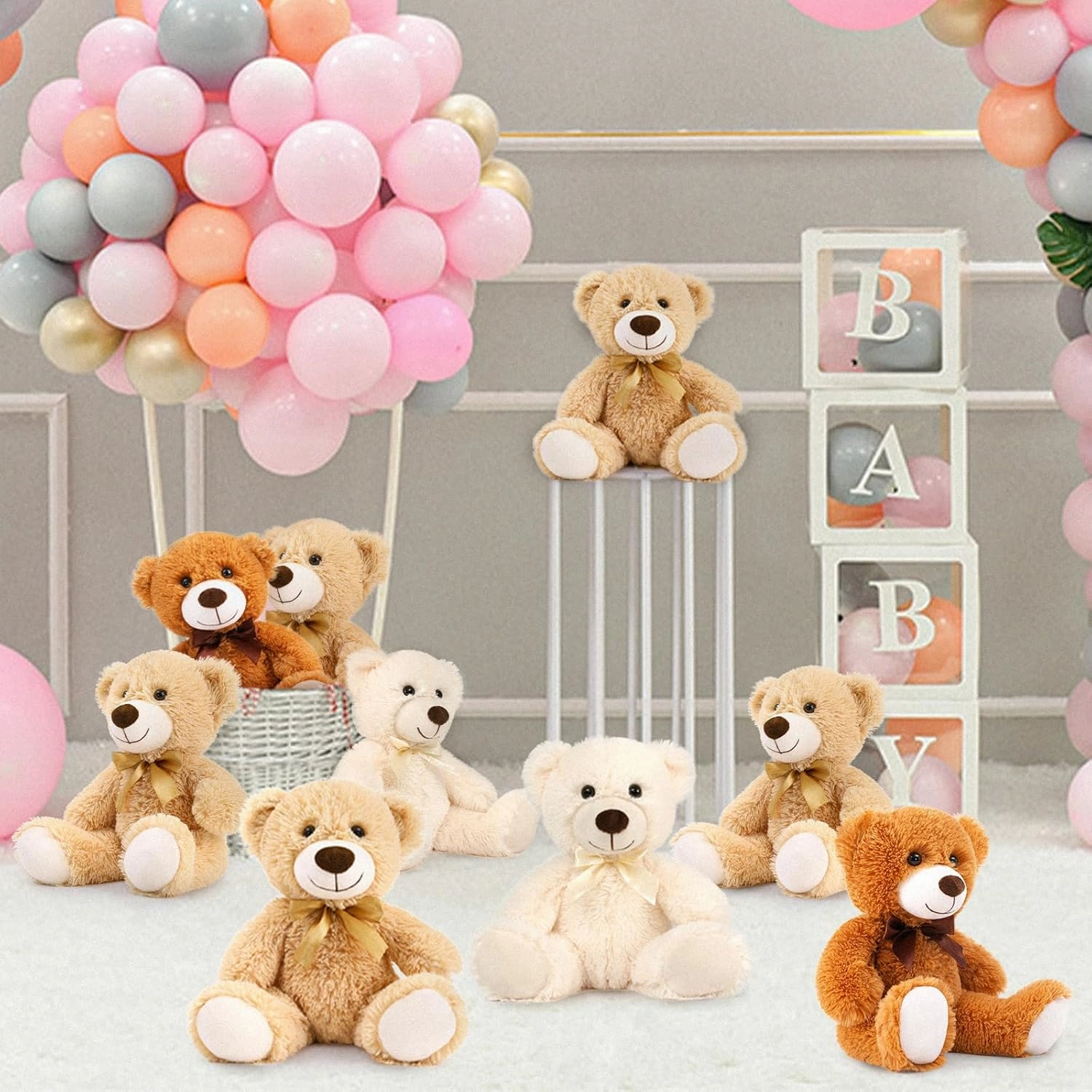 MaoGoLan Bulk Teddy Bear Baby Shower, 12 Packs Small Teddy Bear Stuffed Animals in Bulk,13.5" Small Stuffed Bears Plush for Wedding,Birthday,Christmas, Party Decorations