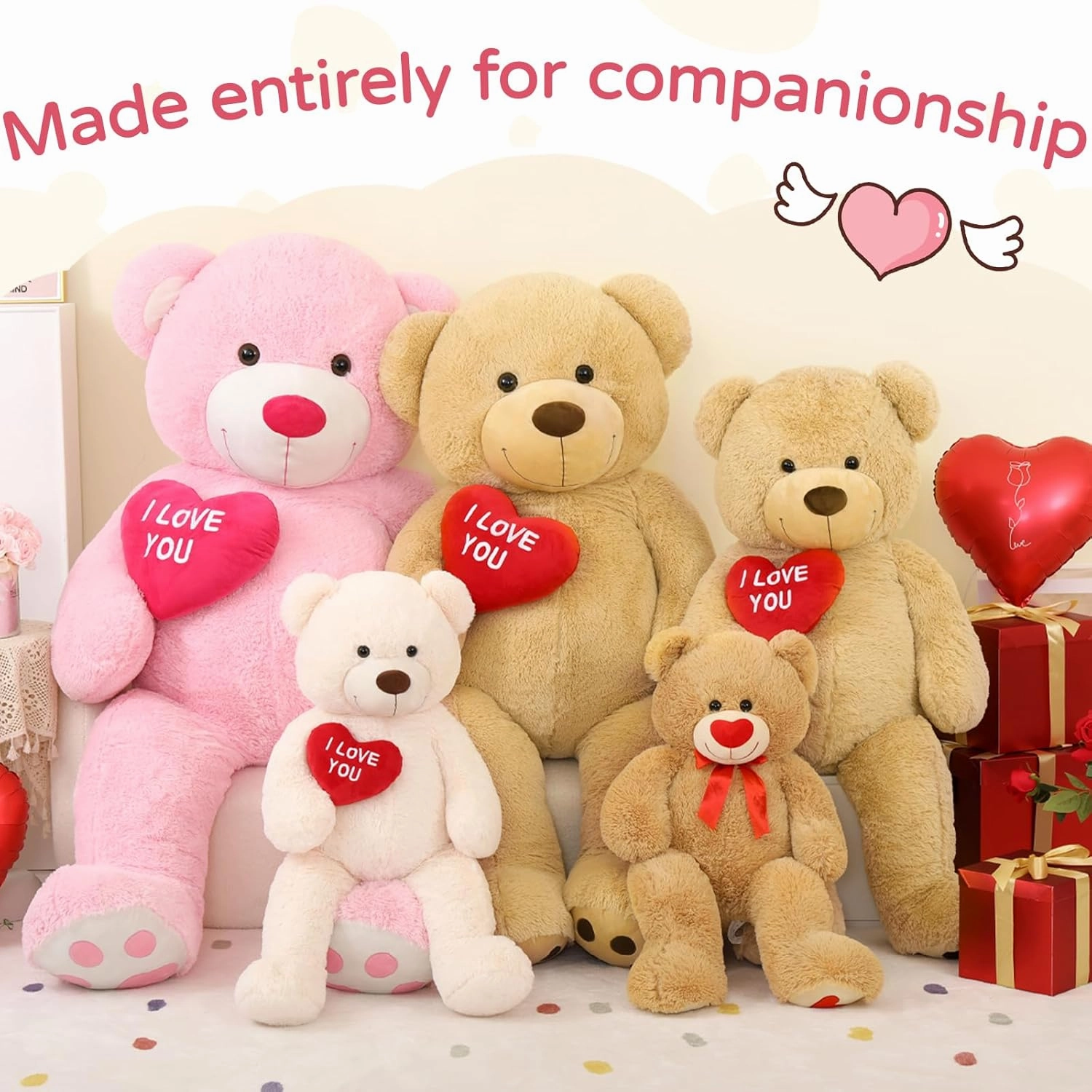 MaoGoLan Giant Teddy Bear 52" - I Love You Red Heart Big White Stuffed Animal - Large Valentines Teddy Bear for Girlfriend, Boyfriend, Wife, Lover - Anniversary, Birthday, Long Distance