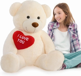 MaoGoLan Giant Teddy Bear 52" - I Love You Red Heart Big White Stuffed Animal - Large Valentines Teddy Bear for Girlfriend, Boyfriend, Wife, Lover - Anniversary, Birthday, Long Distance