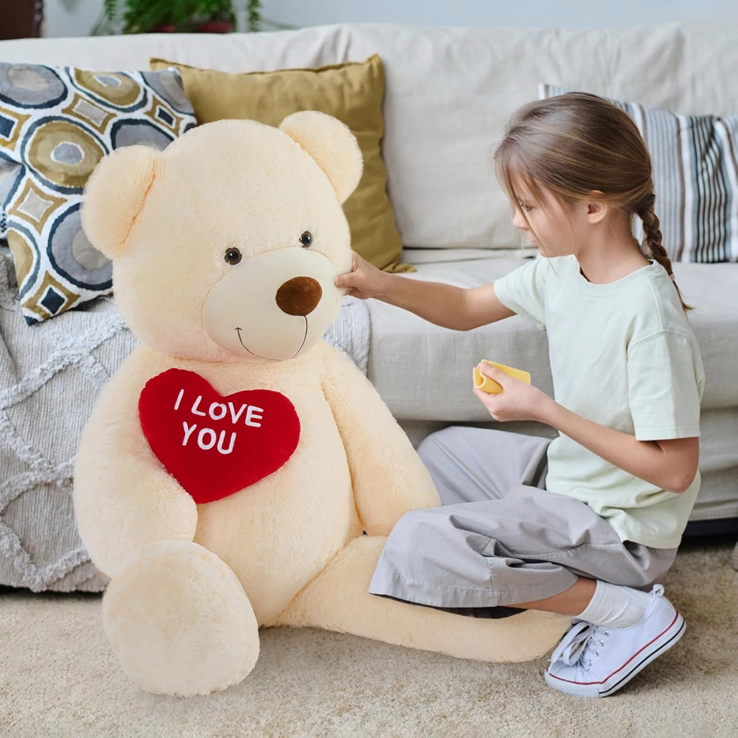 MaoGoLan Giant Teddy Bear 52" - I Love You Red Heart Big White Stuffed Animal - Large Valentines Teddy Bear for Girlfriend, Boyfriend, Wife, Lover - Anniversary, Birthday, Long Distance