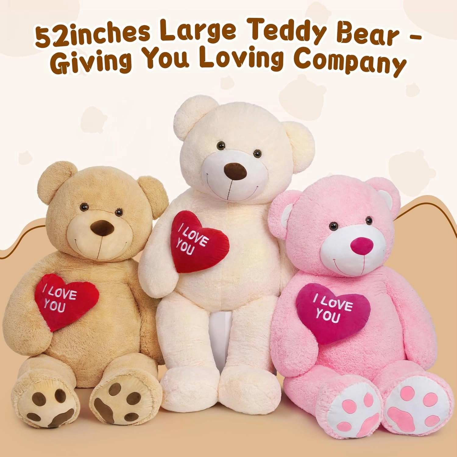 MaoGoLan Giant Teddy Bear 52" - I Love You Red Heart Big White Stuffed Animal - Large Valentines Teddy Bear for Girlfriend, Boyfriend, Wife, Lover - Anniversary, Birthday, Long Distance