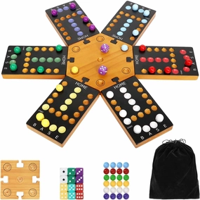 Marble Board Game, Wooden Board Game for 4 and 6 Players, Portable Original Marble Game with 24 Marbles 12 Dice for Family Friends Party Game Night Black