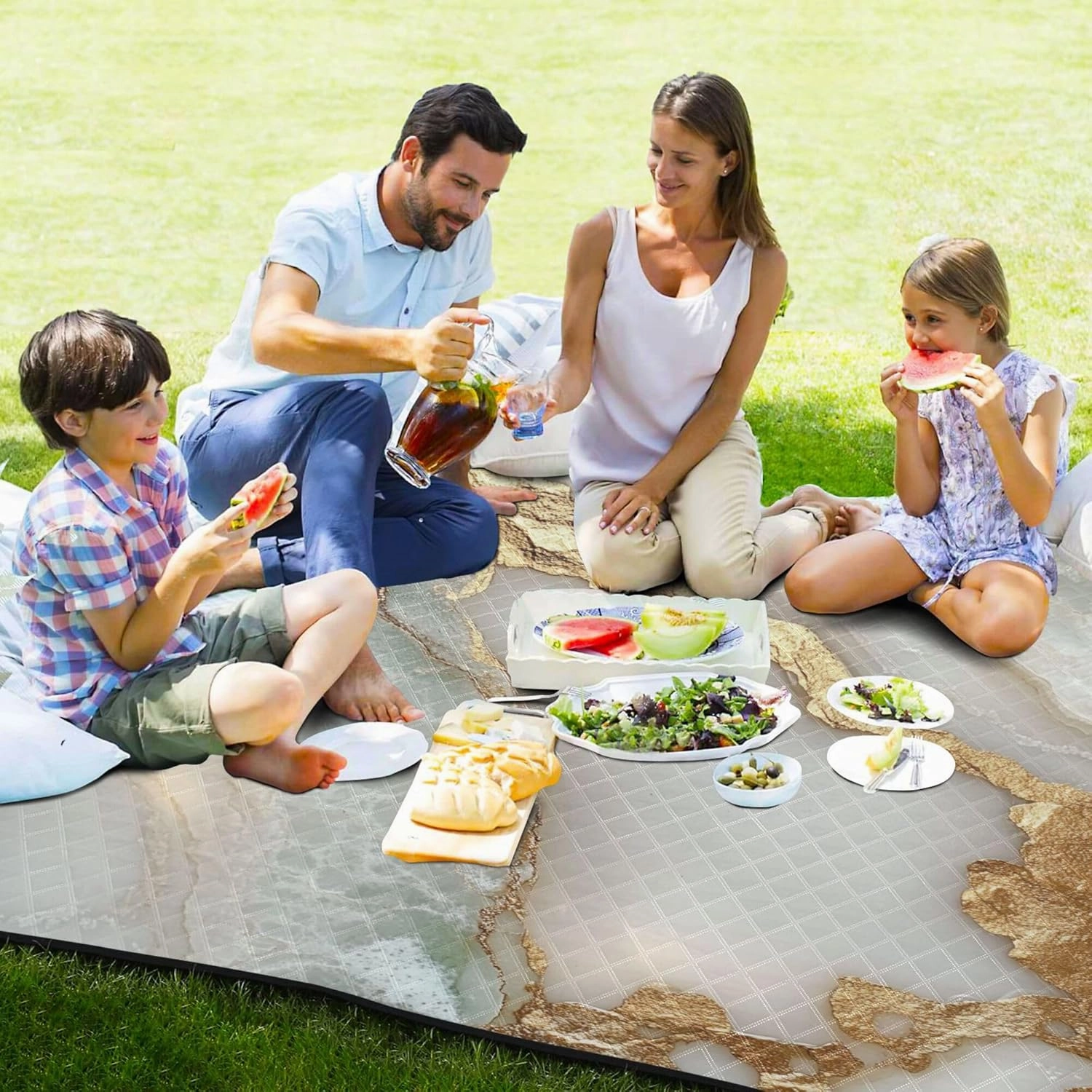 Marble White White Waterproof Beach Mat Portable Lawn Camp Rug for Ground Couples Gift Manta de Picnic Extra