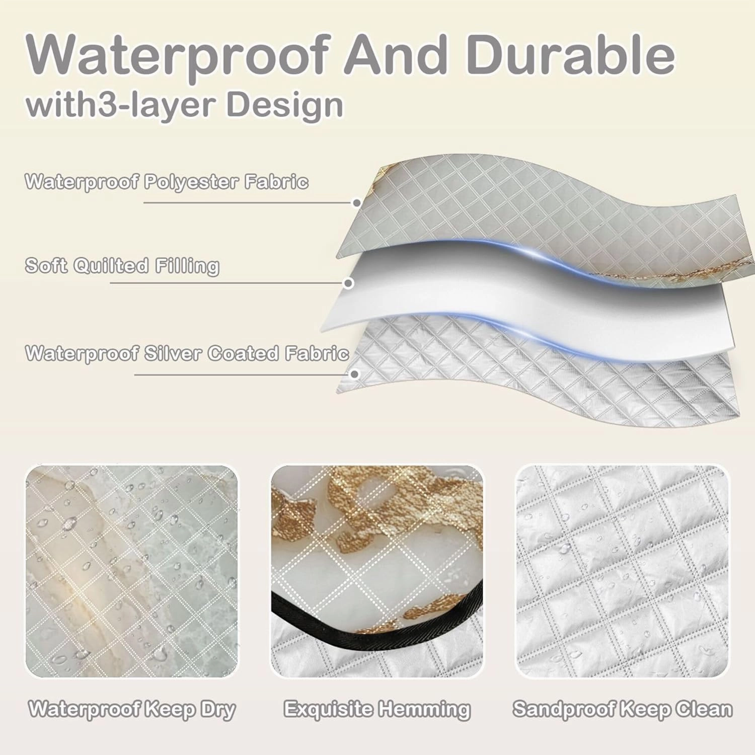 Marble White White Waterproof Beach Mat Portable Lawn Camp Rug for Ground Couples Gift Manta de Picnic Extra