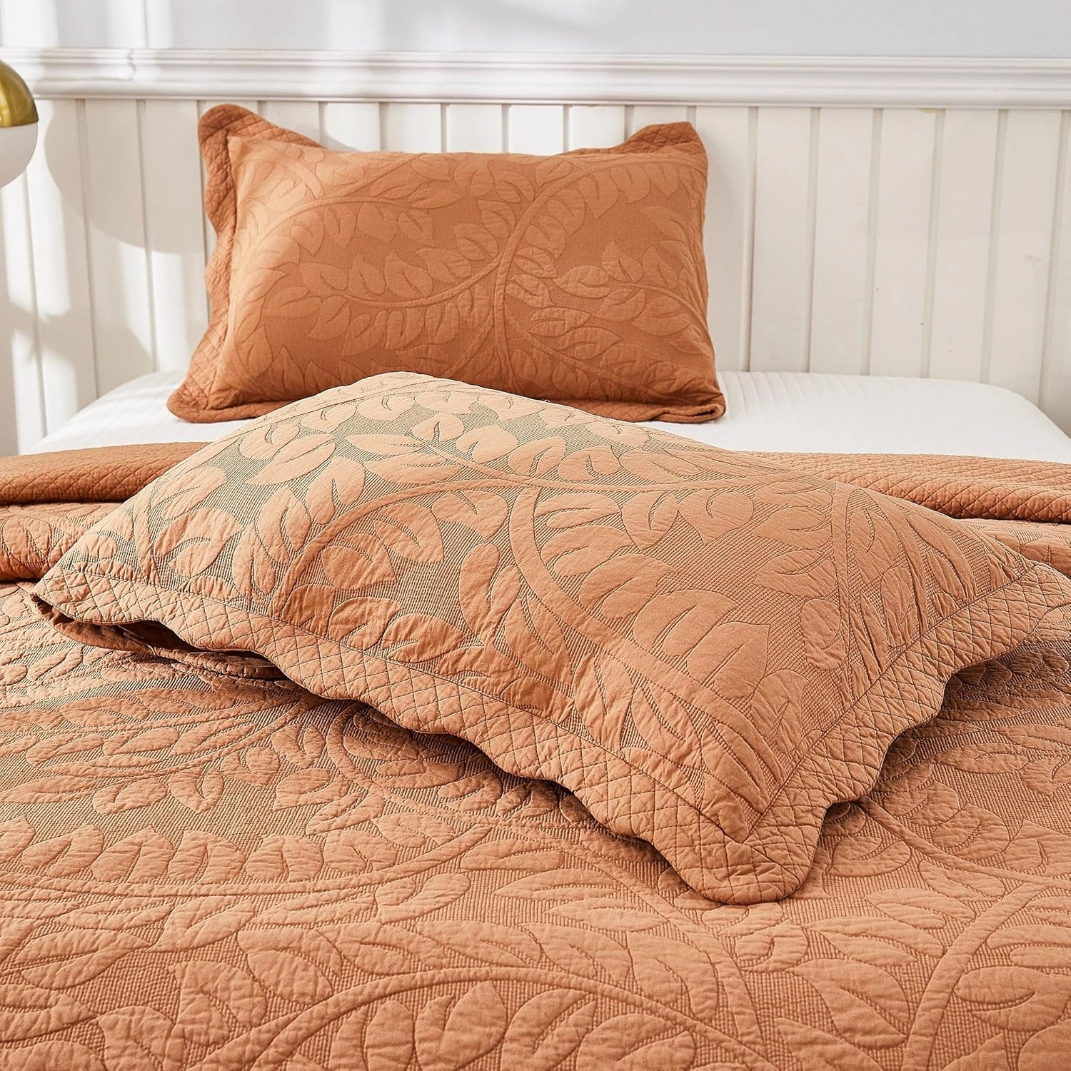 MarCielo 3-Piece 100% Cotton Oversized Bedspread Lightweight Quilt Coverlet Embroidery Farmhouse Bedding Set T0 (Royal Orange, Queen (100"x106"))