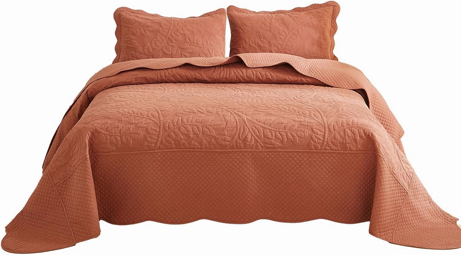 MarCielo 3-Piece 100% Cotton Oversized Bedspread Lightweight Quilt Coverlet Embroidery Farmhouse Bedding Set T0 (Royal Orange, Queen (100"x106"))