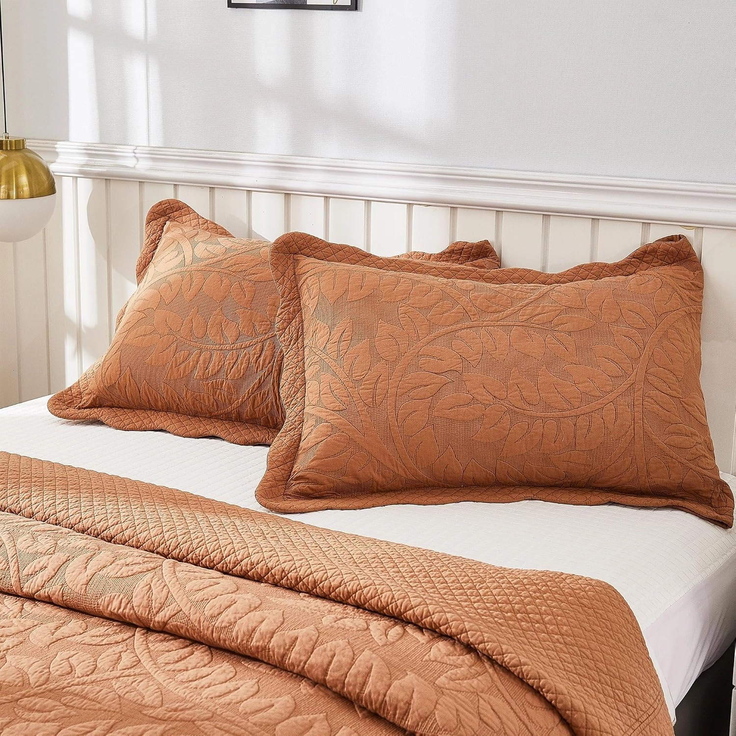MarCielo 3-Piece 100% Cotton Oversized Bedspread Lightweight Quilt Coverlet Embroidery Farmhouse Bedding Set T0 (Royal Orange, Queen (100"x106"))