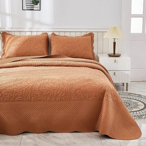 MarCielo 3-Piece 100% Cotton Oversized Bedspread Lightweight Quilt Coverlet Embroidery Farmhouse Bedding Set T0 (Royal Orange, Queen (100"x106"))