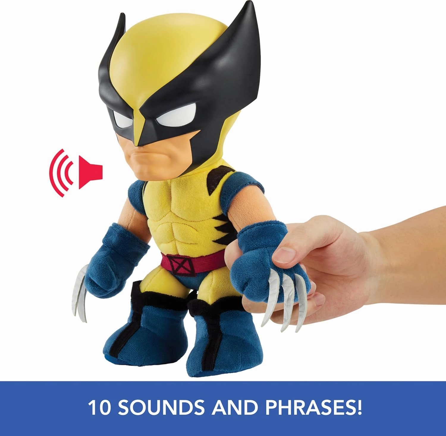 Mattel Marvel X-Men Plush Toy with Sounds & Talking, ’97 Wolverine Collectible with Yellow Suit & Retro Animation Style