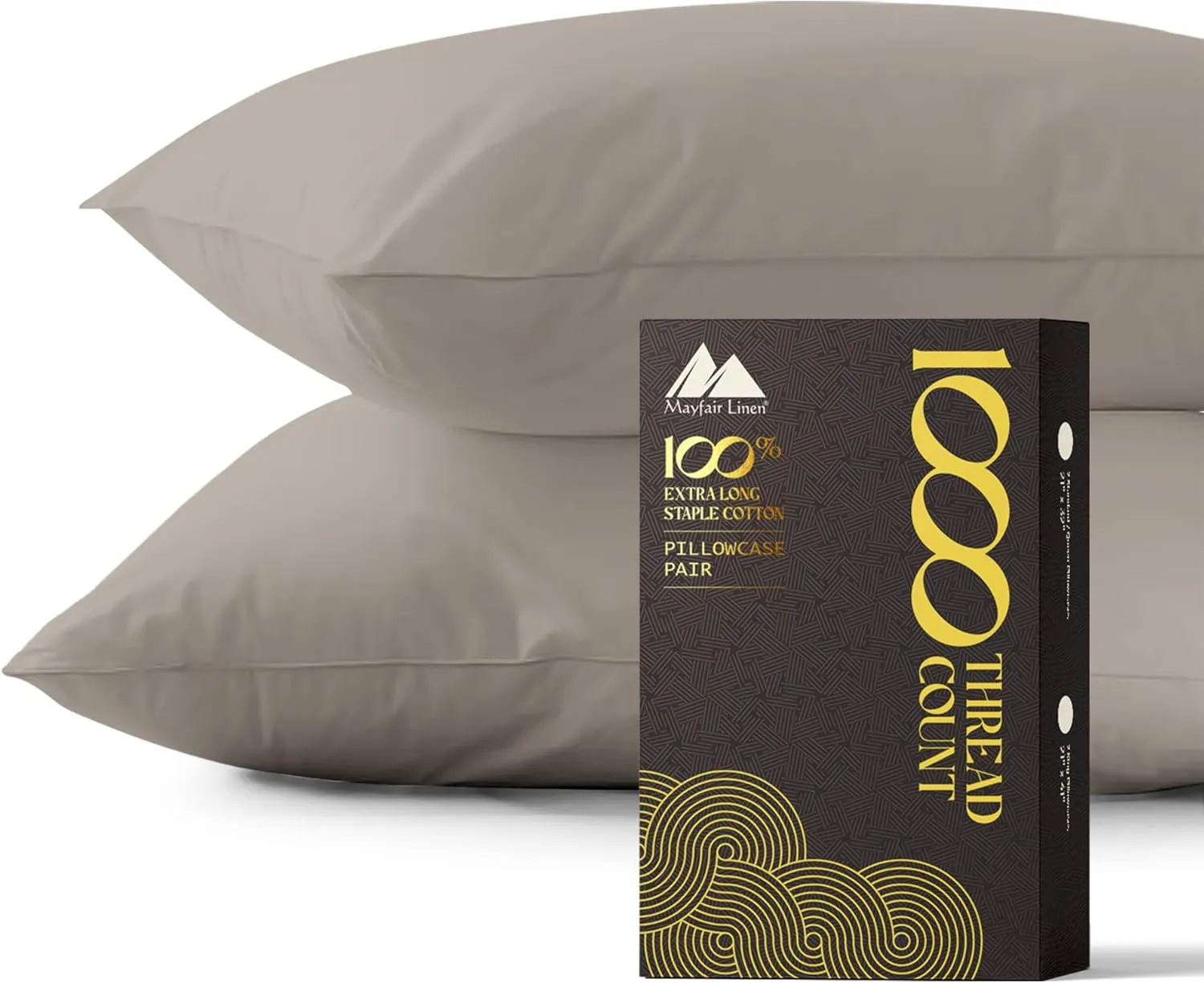 MAYFAIR LINEN 100% Egyptian Cotton Pillow Cases King - 1000 Thread Count Pillow Cases King Size Set of 2, Soft Cooling & Breathable Extra Long Staple Sateen Weave Cotton Pillow Covers for Bed - Taupe
