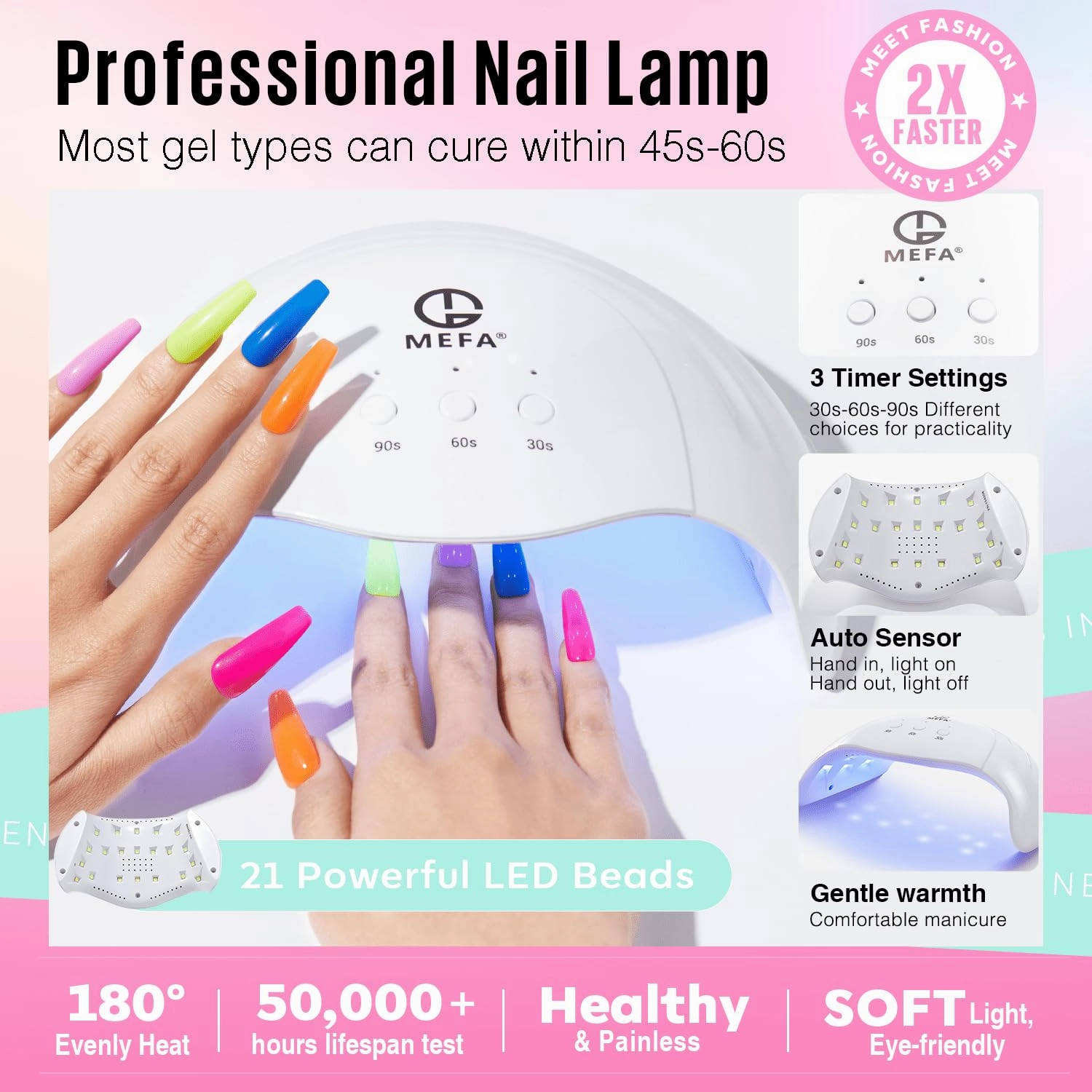 MEFA 54 Pcs Gel Nail Polish Kit with U V Light, 32 Colors Bright Neon Spring Summer Pink Gel Polish Nail Set Essential Manicure Tools Nails Gifts