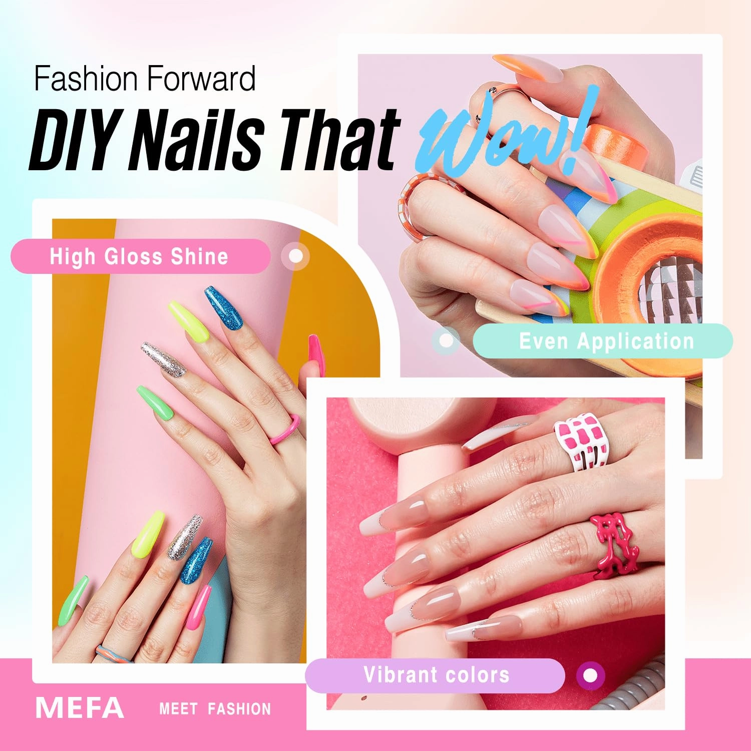 MEFA 54 Pcs Gel Nail Polish Kit with U V Light, 32 Colors Bright Neon Spring Summer Pink Gel Polish Nail Set Essential Manicure Tools Nails Gifts