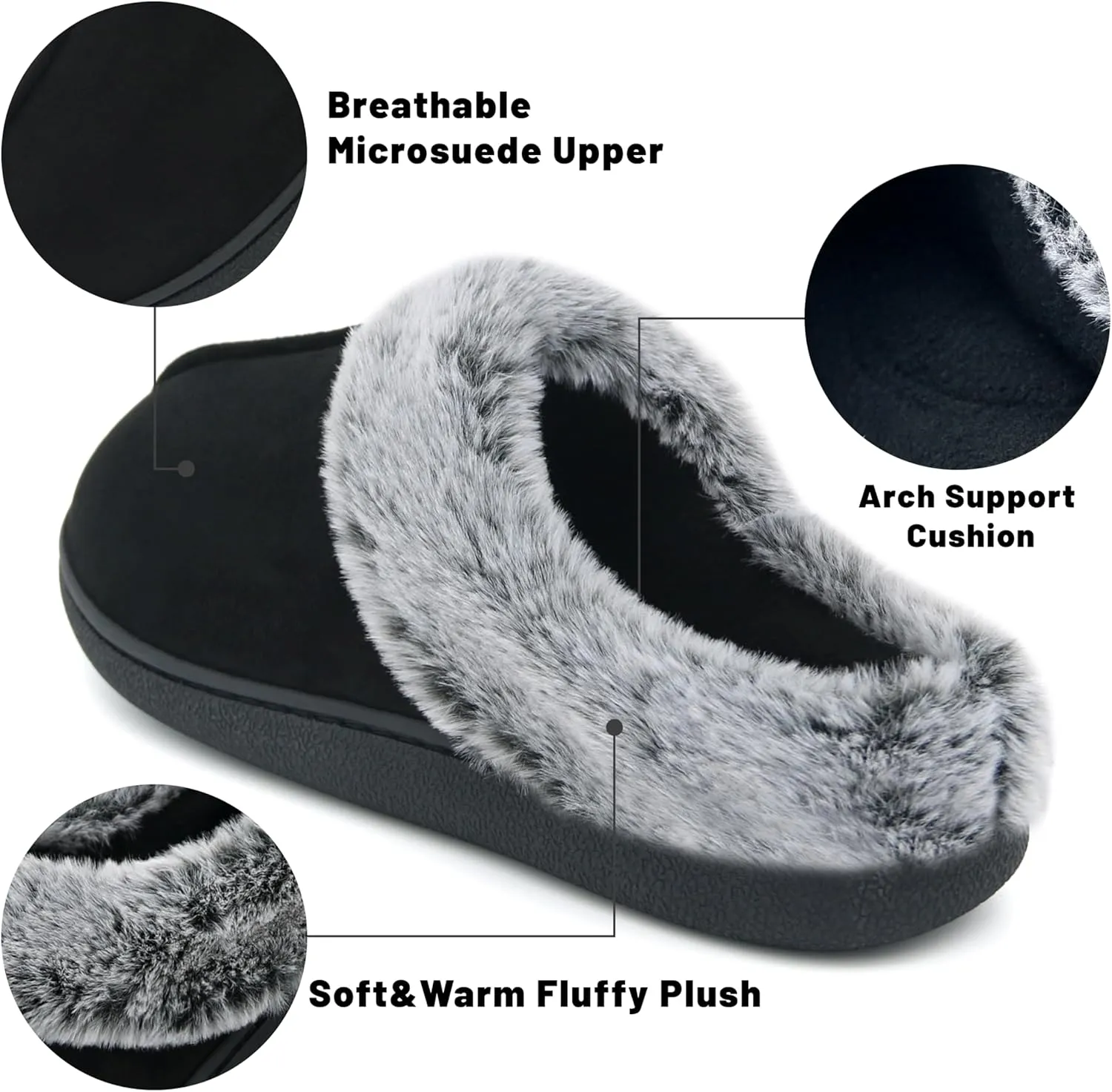 Memory Foam Home Slippers for Women, Fluffy Fuzzy Plush Womens House Shoes for Indoor Outdoor Bedroom, Cute Comfy Microsuede Scuff for Ladies