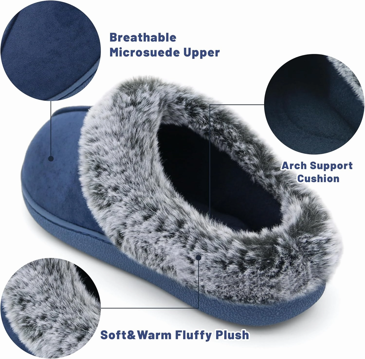 Memory Foam Home Slippers for Women, Fluffy Fuzzy Plush Womens House Shoes for Indoor Outdoor Bedroom, Cute Comfy Microsuede Scuff for Ladies