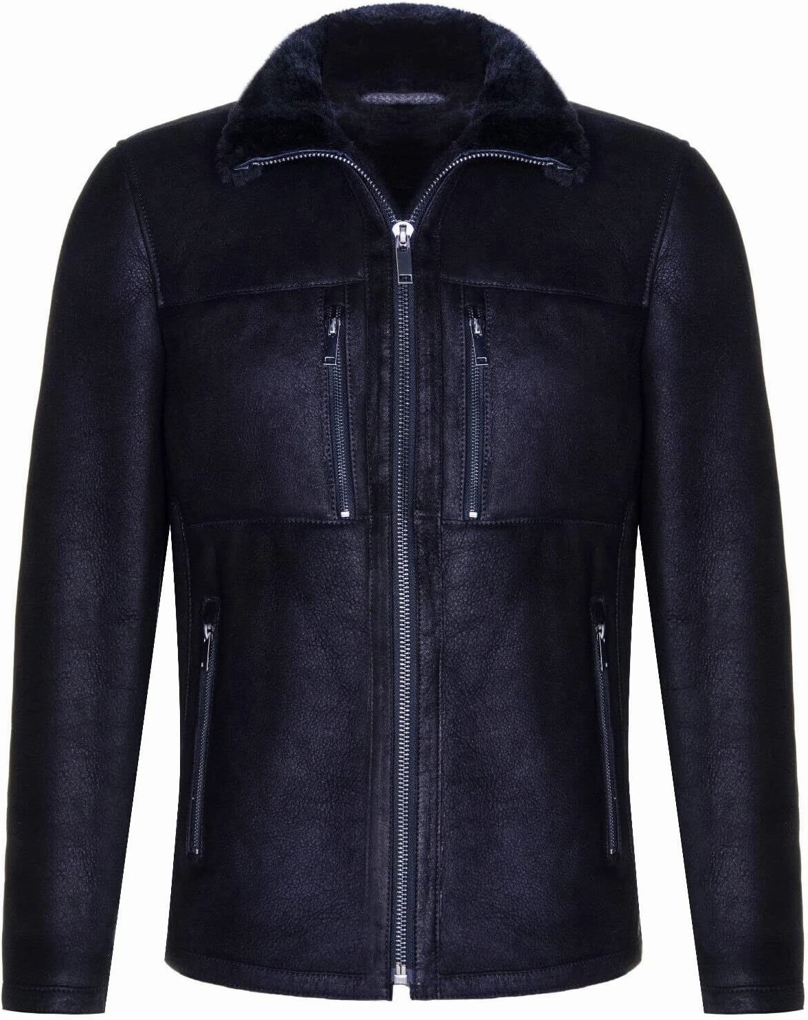 Men's Black Genuine Sheepskin Leather Biker Jacket Shearling Aviator B3 RAF