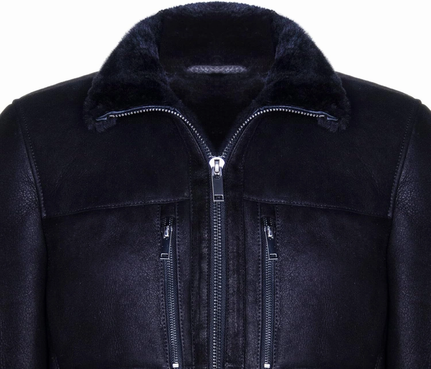 Men's Black Genuine Sheepskin Leather Biker Jacket Shearling Aviator B3 RAF
