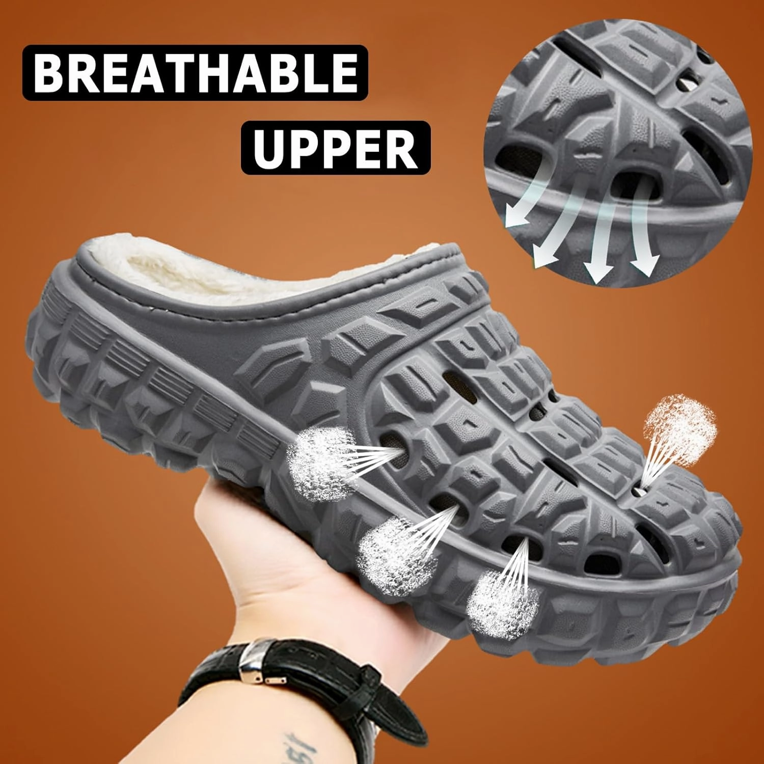Men's Fur Lined Clogs Fuzzy House Slippers Winter Outdoor Indoor Warm Plush Garden Clogs