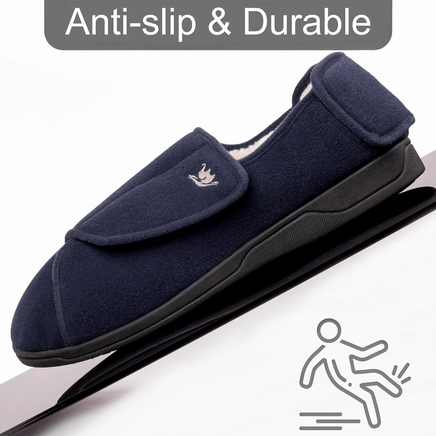 Men's Memory Foam Diabetic Slippers with Adjustable Closure, Extra Wide Comfy Warm Plush Fleece Arthritis Edema Swollen Diabetic House Shoes Machine Washable with Anti Slip Sole