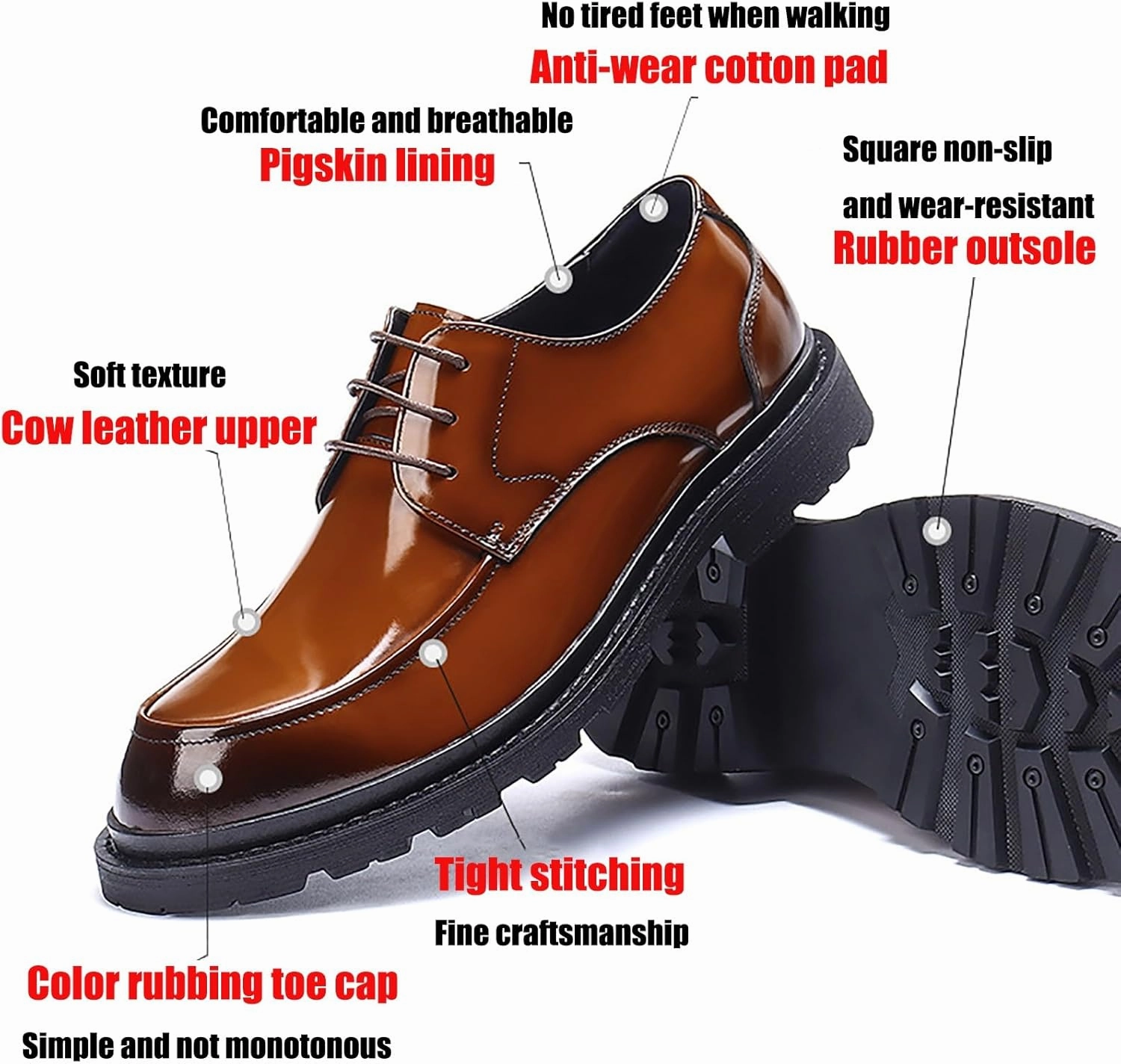 Men's Premium Cowhide Leather Dress Shoes - Classic Lace-up Breathable Oxfords Pigskin Insole Rubber Sole,for Business Meetings & Formal Events