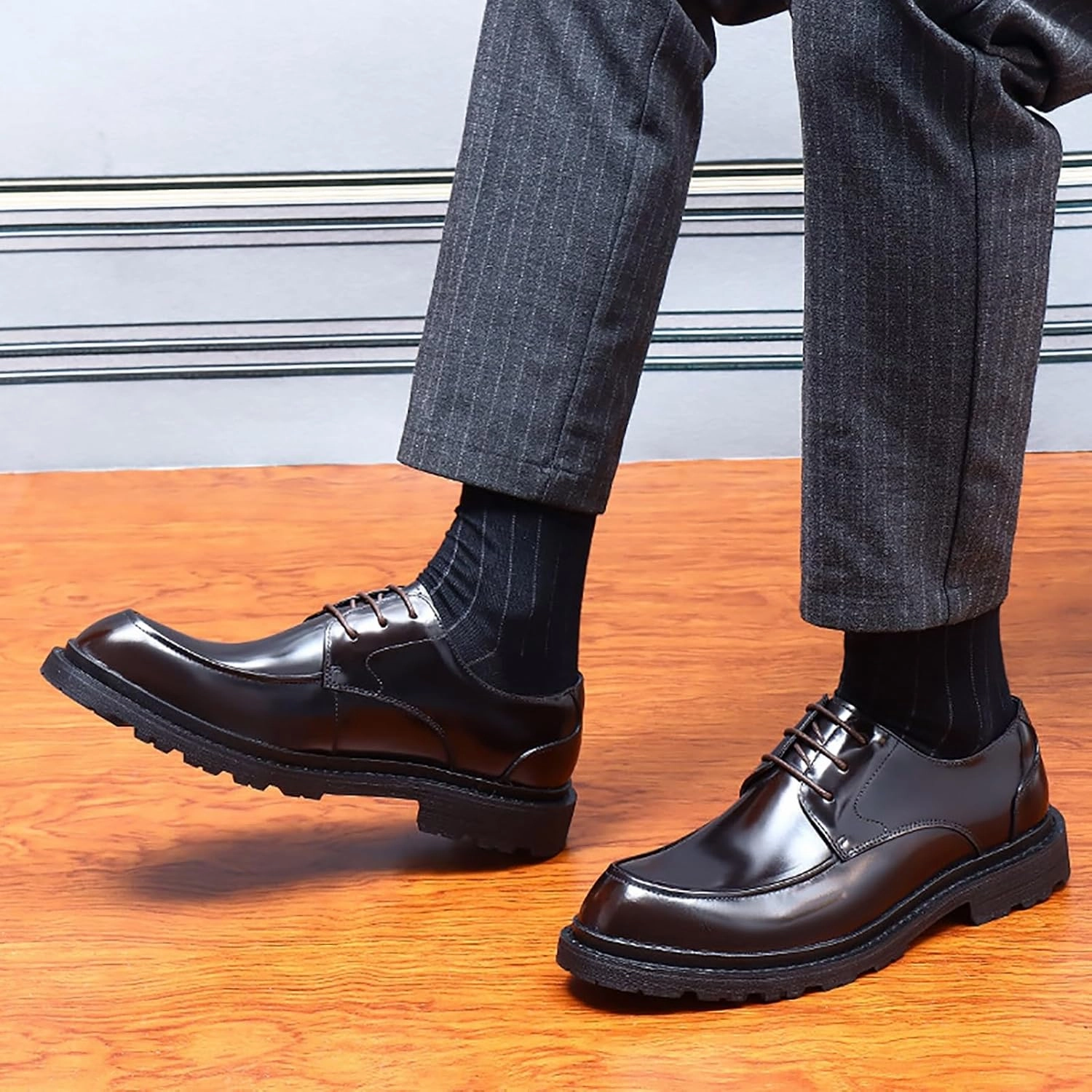 Men's Premium Cowhide Leather Dress Shoes - Classic Lace-up Breathable Oxfords Pigskin Insole Rubber Sole,for Business Meetings & Formal Events