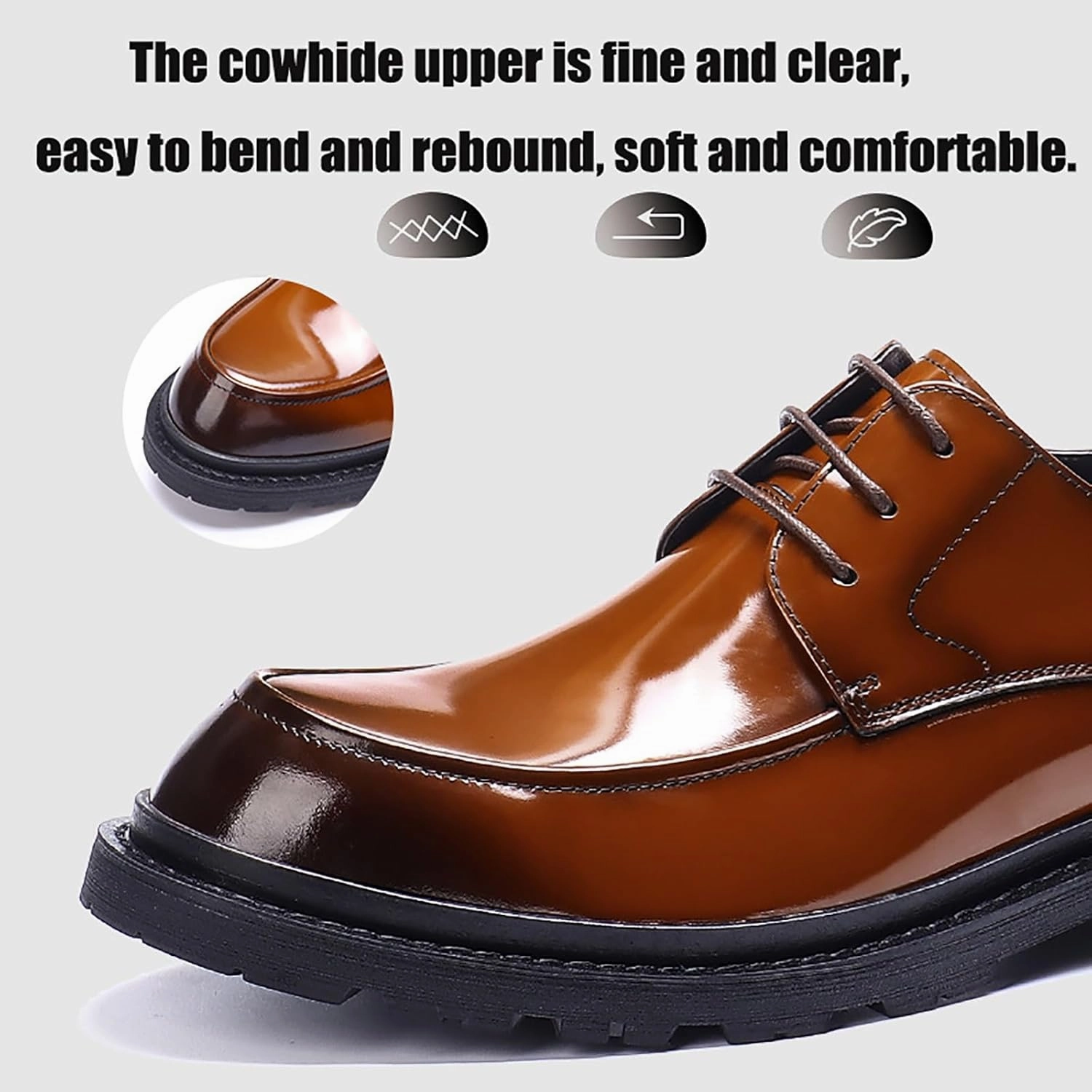 Men's Premium Cowhide Leather Dress Shoes - Classic Lace-up Breathable Oxfords Pigskin Insole Rubber Sole,for Business Meetings & Formal Events