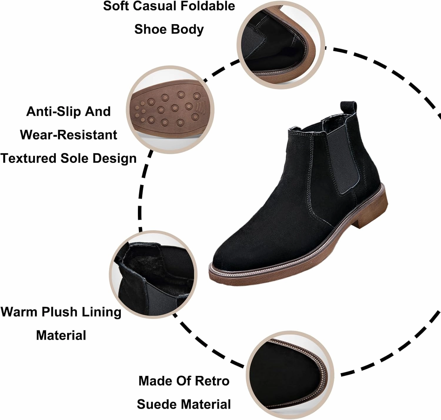 Men'S Suede Chunky Heel Retro Chelsea Boots Classic Round Toe Convenient Elastic Pull On Business Work Formal Short Boots