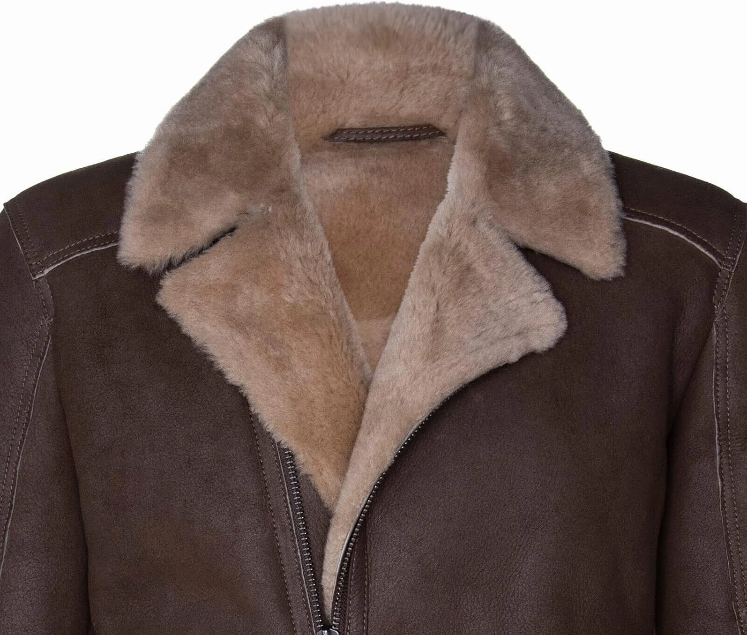 Men's Tan Brown Sheepskin Leather Biker Jacket Shearling Aviator Zipped B3
