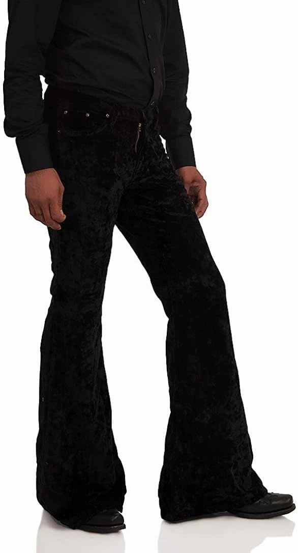 Men's Velvet Relaxed Vintage 60s 70s Bell Bottom Stretch Fit Classic Comfort Flared Flares Retro Leg Disco Pants