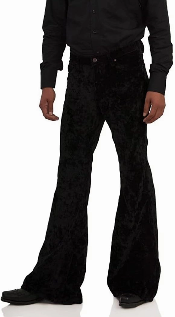 Men's Velvet Relaxed Vintage 60s 70s Bell Bottom Stretch Fit Classic Comfort Flared Flares Retro Leg Disco Pants