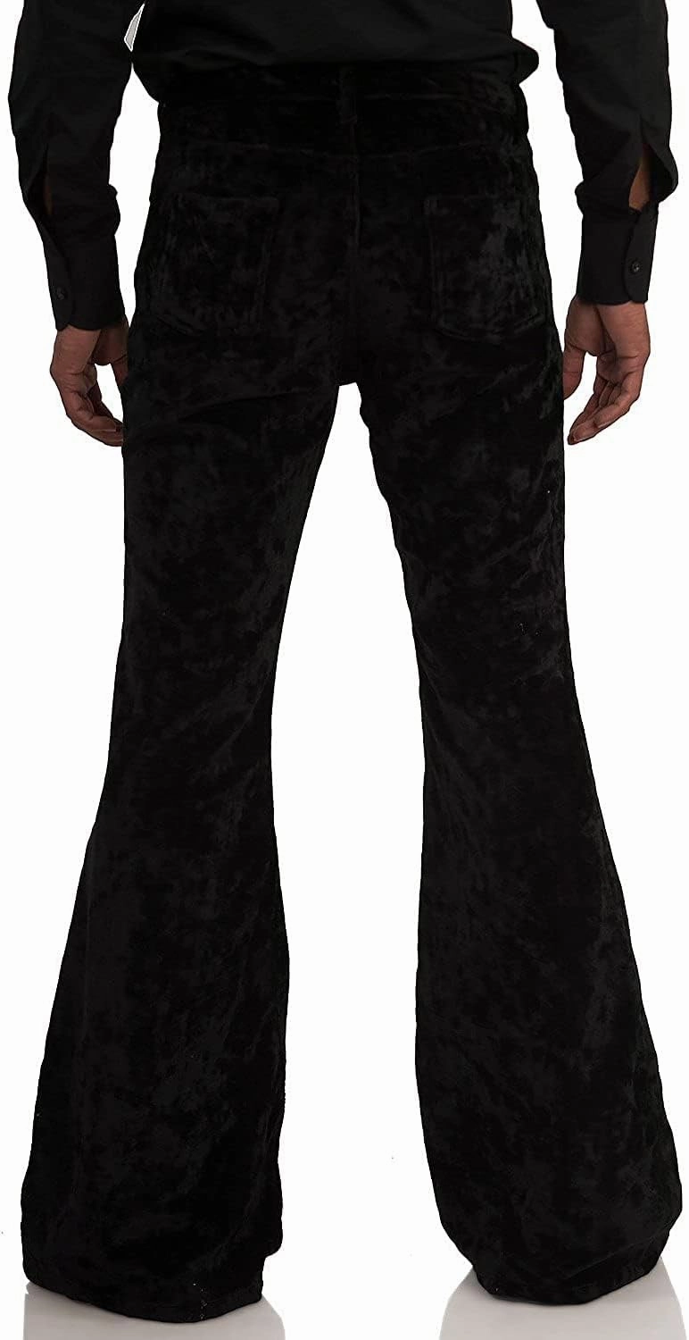Men's Velvet Relaxed Vintage 60s 70s Bell Bottom Stretch Fit Classic Comfort Flared Flares Retro Leg Disco Pants