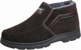 Men's Winter Thickened Plush Solid Color Slip On Flat Bottomed Hiking Leisure Warm Snow Men's Suede Classic Sneaker