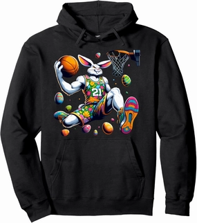 Mens Dunk Easter Bunny Basketball Tee Gift Boys Kids Pullover Hoodie