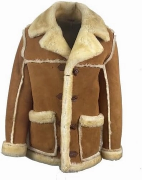 Mens Sheepskin Tan Brown Genuine Suede Leather Shearling Jacket