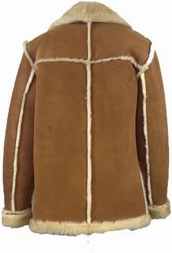 Mens Sheepskin Tan Brown Genuine Suede Leather Shearling Jacket