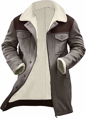 Mens Vintage Suede Jacket Plush Collar Coats Faux Leather Winter Long Jackets Men Zip Up Motorcycle Jacket Coats Retro