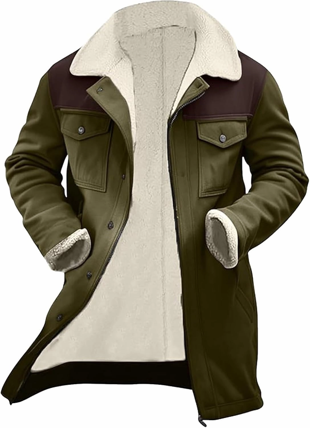Mens Western Cowboy Vintage Suede Jacket Plush Collar Coats Faux Leather Winter Long Jackets Men Zip Up Casual Retro Tops