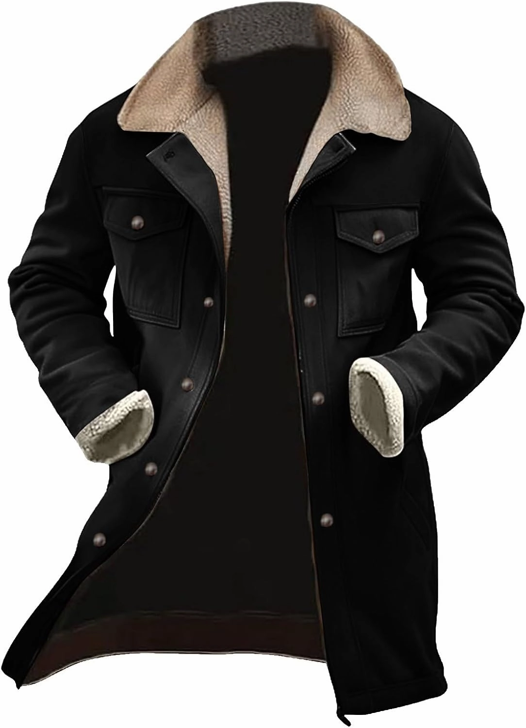 Mens Western Cowboy Vintage Suede Jacket Plush Collar Coats Faux Leather Winter Long Jackets Men Zip Up Casual Retro Tops