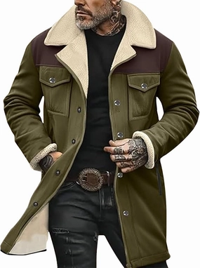 Mens Western Cowboy Vintage Suede Jacket Plush Collar Coats Faux Leather Winter Long Jackets Men Zip Up Casual Retro Tops