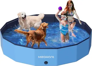 Meowant Foldable Dog Pools for Large Dogs, Hard Plastic Kiddie Swimming Pools, Collapsible Dog Pet Bath Pool, Portable Kids Pool for Extra Large Dogs (XXL-71'' × 12'')