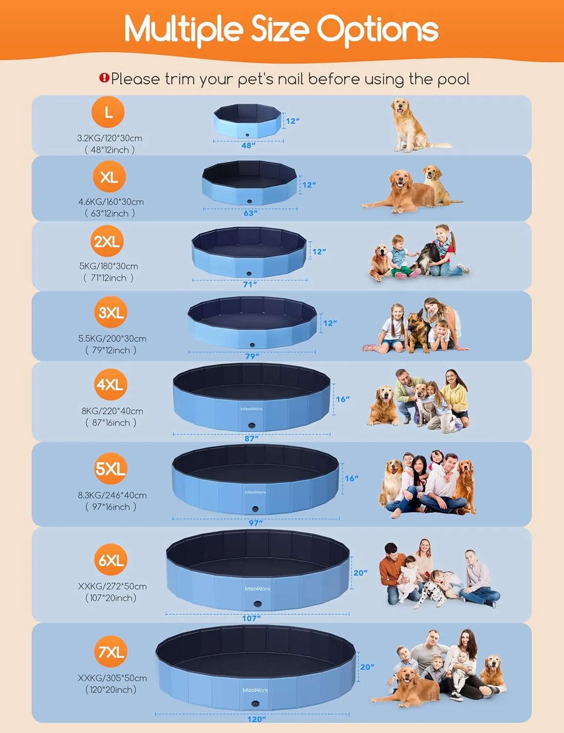 Meowant Foldable Dog Pools for Large Dogs, Hard Plastic Kiddie Swimming Pools, Collapsible Dog Pet Bath Pool, Portable Kids Pool for Extra Large Dogs (XXL-71'' × 12'')