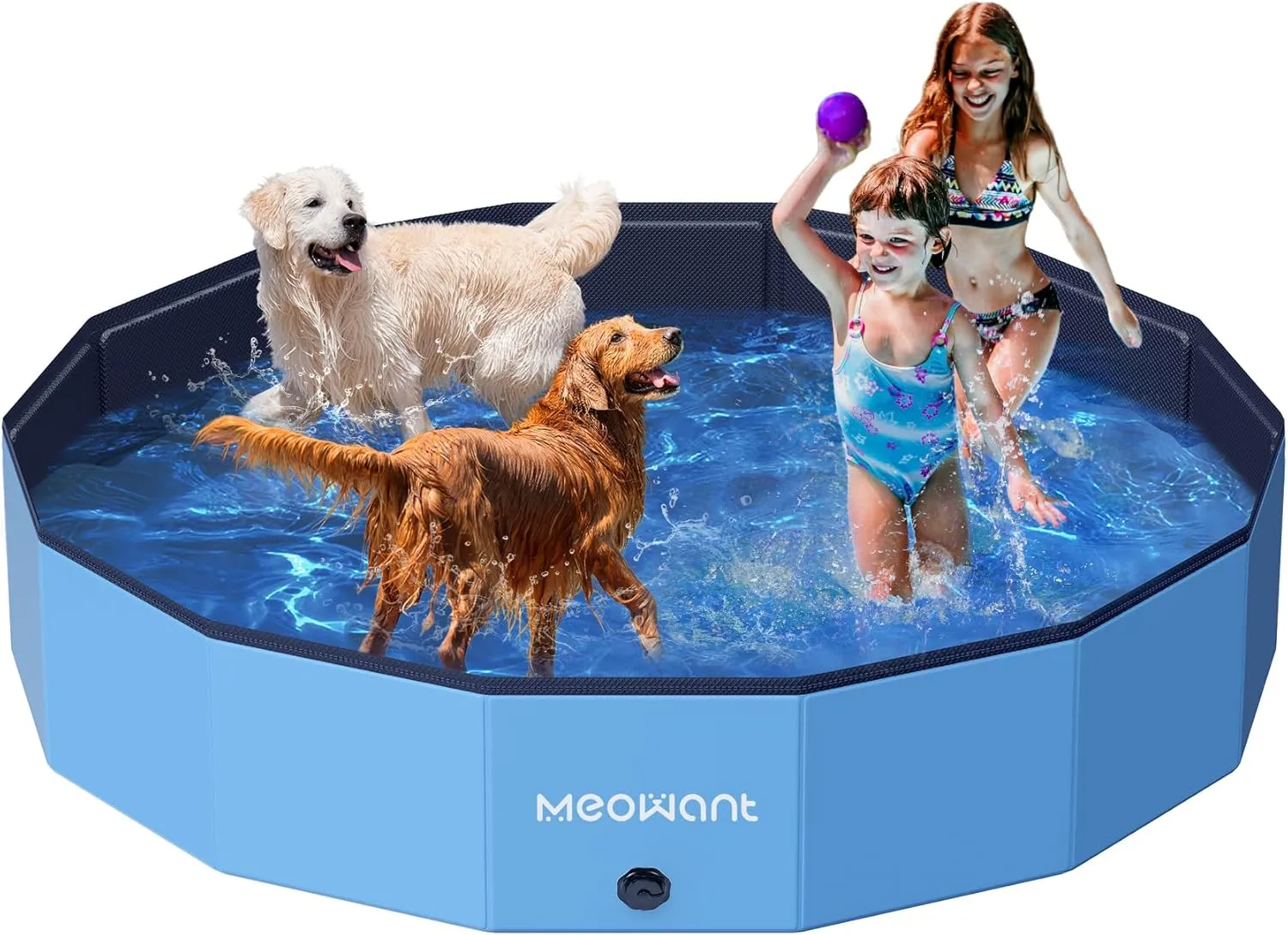 Meowant Foldable Dog Pools for Large Dogs, Hard Plastic Kiddie Swimming Pools, Collapsible Dog Pet Bath Pool, Portable Kids Pool for Extra Large Dogs (XXL-71'' × 12'')