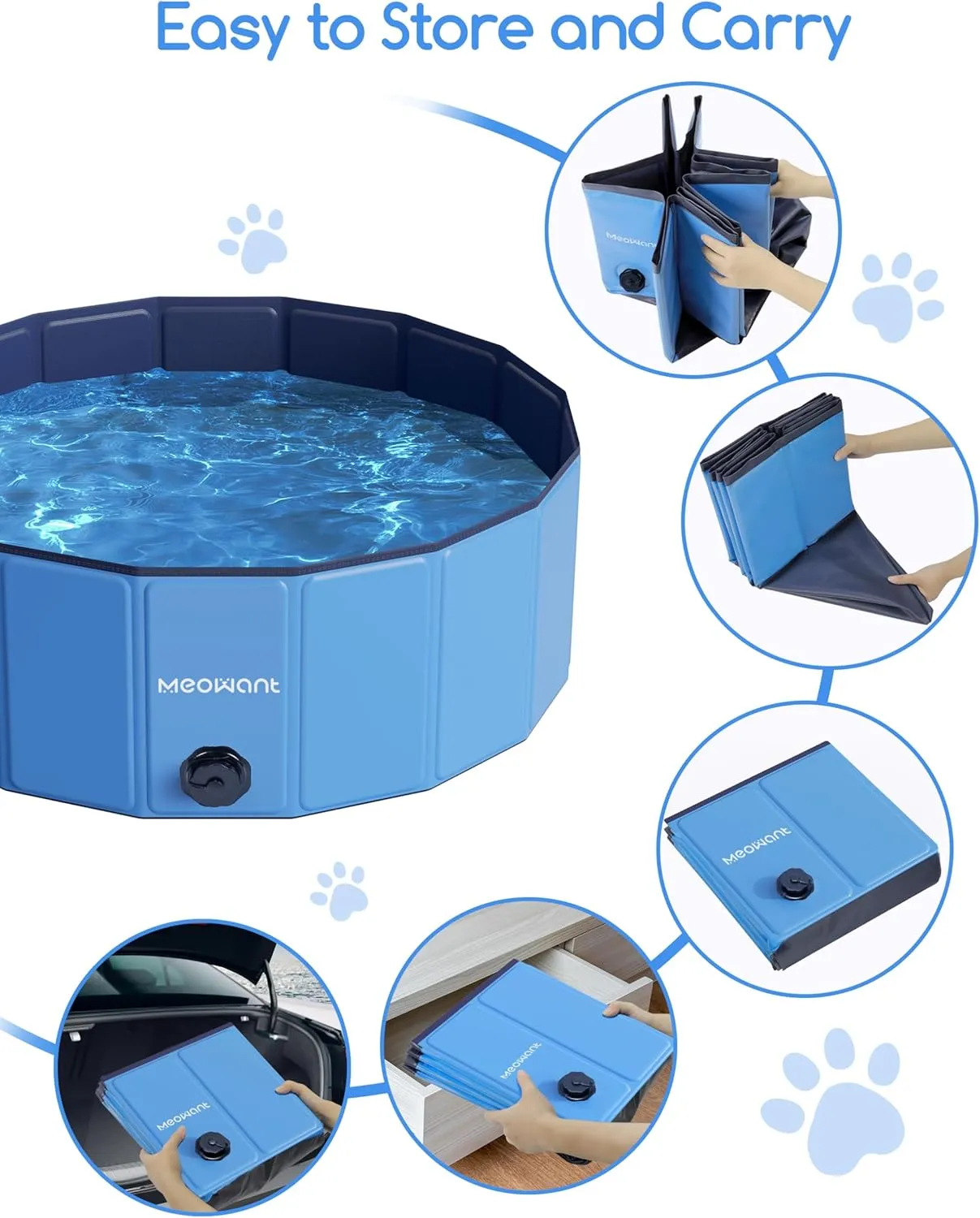 Meowant Foldable Dog Pools for Large Dogs, Hard Plastic Kiddie Swimming Pools, Collapsible Dog Pet Bath Pool, Portable Kids Pool for Extra Large Dogs (XXL-71'' × 12'')