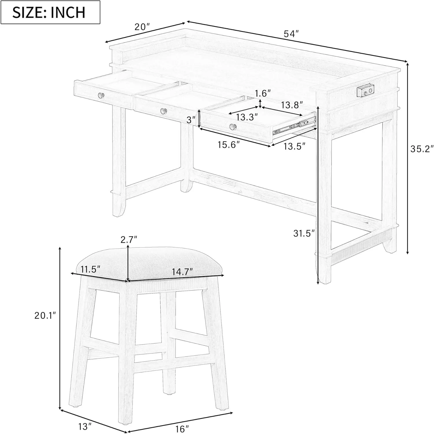 Merax 4 Piece Dining Bar Table Set with Stools for Small Space Solid Wood Kitchen Table Set with Drawers and Charging Station, Natural