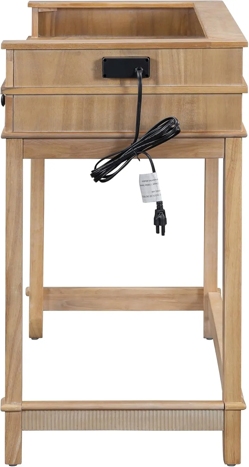 Merax 4 Piece Dining Bar Table Set with Stools for Small Space Solid Wood Kitchen Table Set with Drawers and Charging Station, Natural