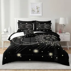 Merryword 8 Pieces Sun and Moon Bed in a Bag Black Psychedelic Mystic Galaxy Comforter Set Full Size Bohemian Universe Galaxy Bedding Comforter Set for Boys Girls Women