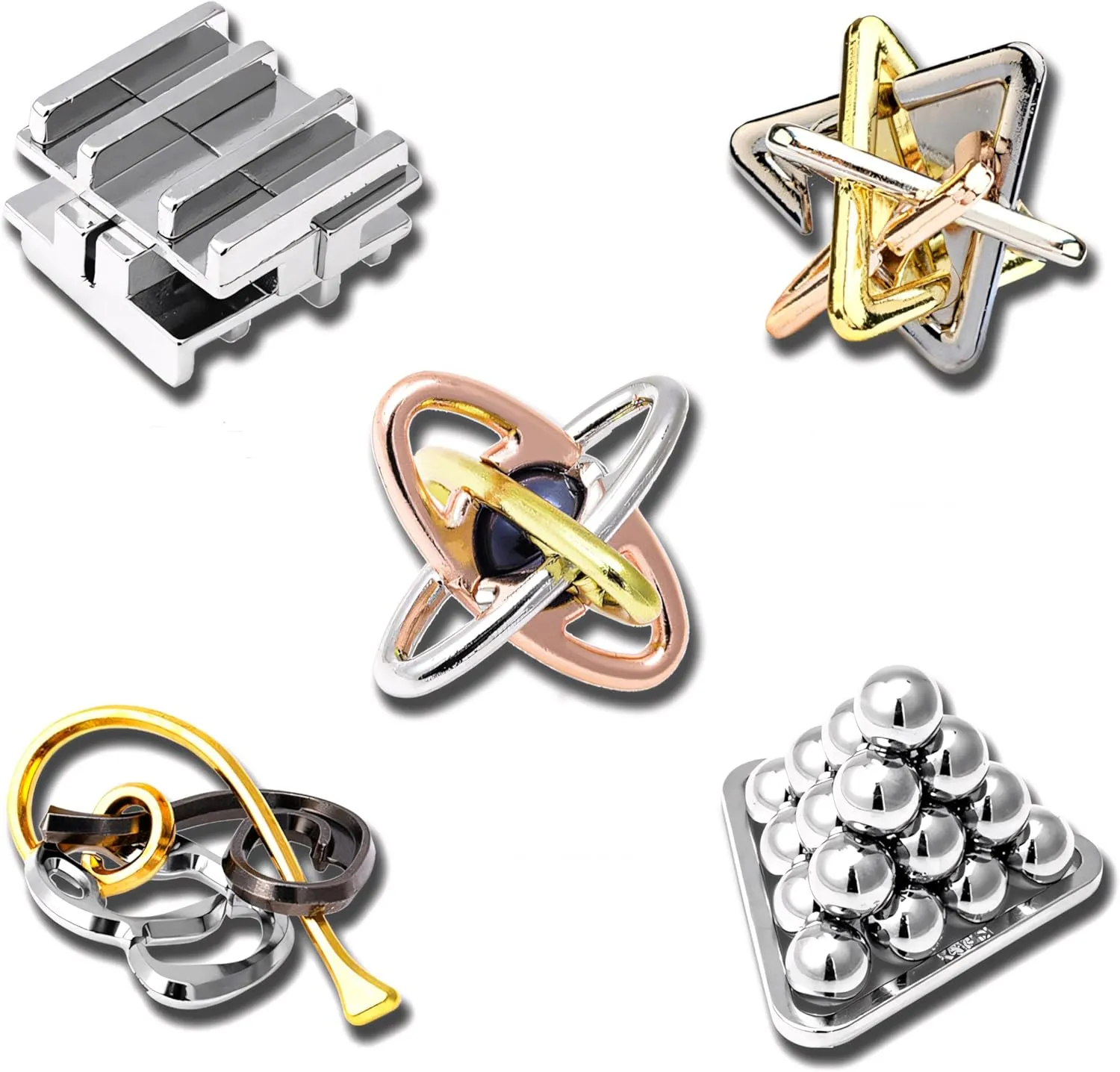 Metal Brain Teasers Puzzles- 3D Unlock Interlocking Puzzles IQ Logic Test Disentanglement Educational Toy Gifts for Adults (Bundle-5E)
