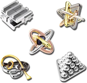 Metal Brain Teasers Puzzles- 3D Unlock Interlocking Puzzles IQ Logic Test Disentanglement Educational Toy Gifts for Adults (Bundle-5E)