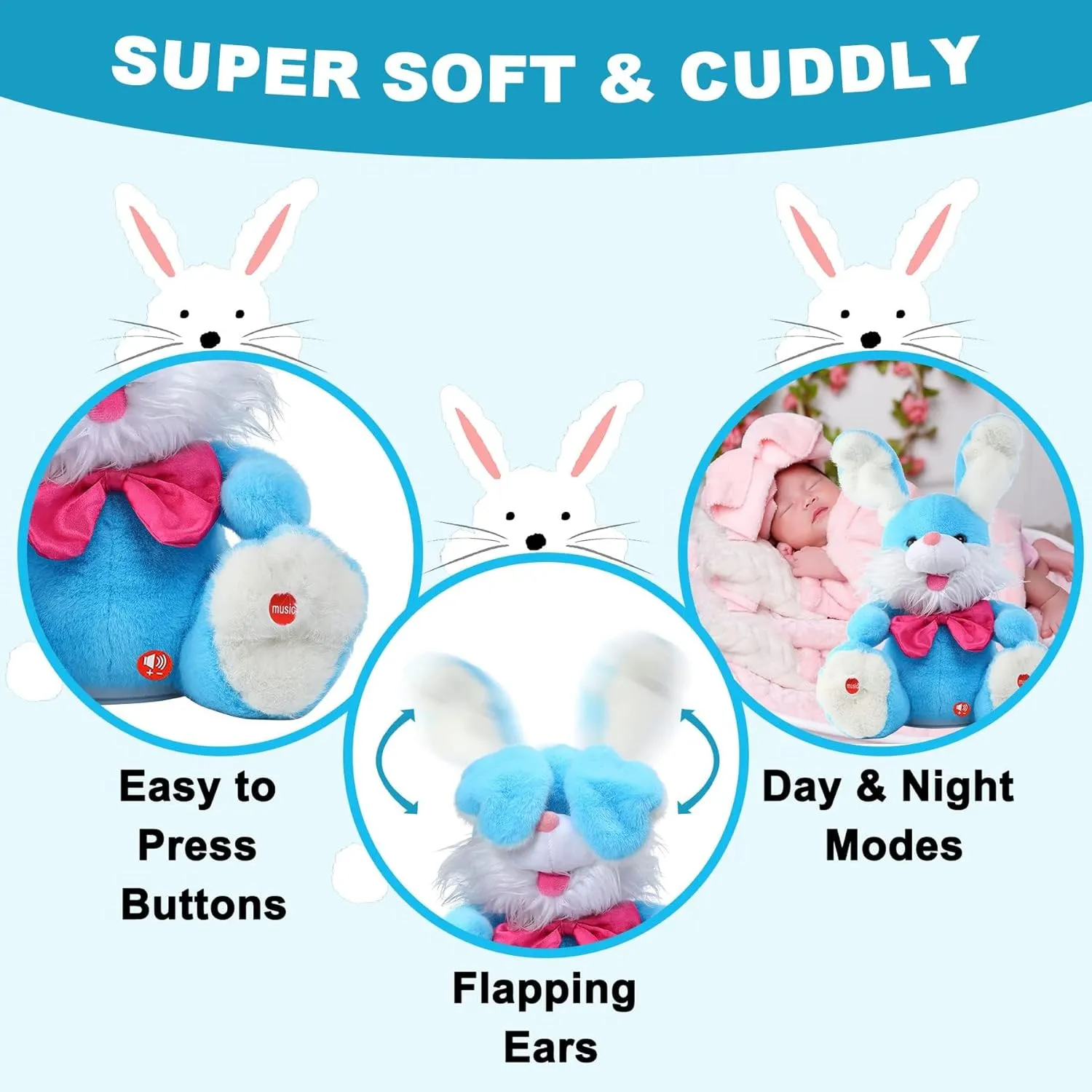 MIAODAM Bunny Stuffed Animal, Children Songs & Lullabies Peek-A Boo Toys Repeats What You Say with Floppy Ears, Singing Stuffed Animals Birthday Gifts 6 7 8 9 10 12 Month 1 Year Old Boy Girl
