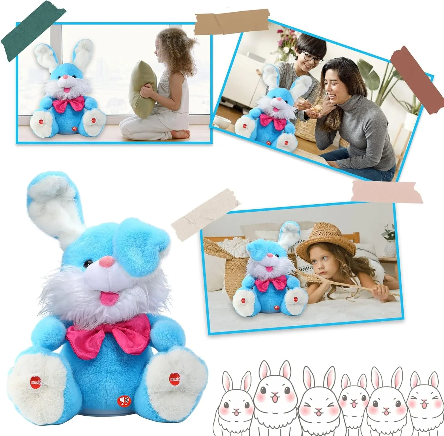 MIAODAM Bunny Stuffed Animal, Children Songs & Lullabies Peek-A Boo Toys Repeats What You Say with Floppy Ears, Singing Stuffed Animals Birthday Gifts 6 7 8 9 10 12 Month 1 Year Old Boy Girl